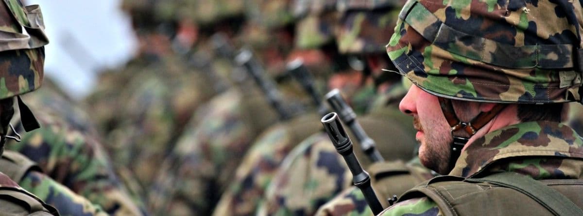 Military soldiers standing in a line 